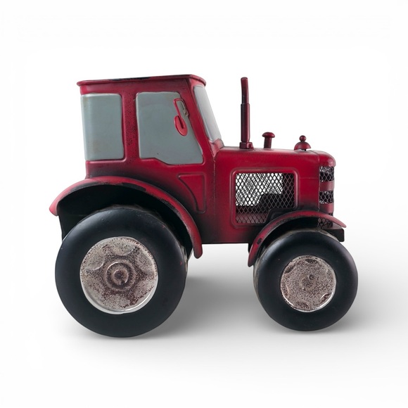 Vintage-Style Red Metal Tractor Decorative Planter & Desk Caddy - 10" Long - Picture 4 of 7